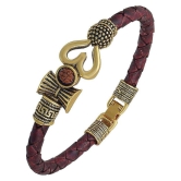 TEVATIYA Rudraksha OM Trishul Damroo Designer Oxidized Gold Bahubali Leather Kada Bracelet for Men & Women