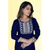 haya fashion - Navy Rayon Womens Straight Kurti ( Pack of 1 ) - None