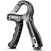 HORSE FIT Professional R shape Hand Grip Strengthener with Counter, Adjustable Resistance 5 to 60kg, Grip Strength Trainer for Muscle Building, Forearm Exerciser (Black) - Black