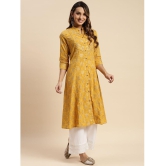 Rangita Women Cotton Yellow Gold Printed Calf Length Kalidar Kurti - None