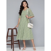 Jompers Floral Georgette A-Line Midi Dress-L / Green