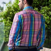 Men Blue & Pink  Formal Checked Shirt.-L