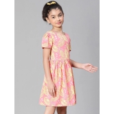 Oxolloxo Girls Tropical Printed Puff Sleeves Fit & Flare Dress