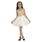 Kids Cave cotton dress for girls fit and flare belted with flower fabric-cotton print-gold butterfly (Color_white, Size_3 Years to 12 Years) - None