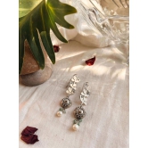 Keerat oxidised silver earring with cluster pearls