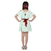 Kids Cave Dress For Girls Fit And Flare Cut-Out Frill Shoulder Round Neck Knee Length Red Waist Belt With Flower Fabric Rayon (Color Light Green Size 3-12 Years) - None