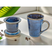 Reactive Glazed Ceramic Large Modern Herbal Tea Strainer Coffee Mug, Infusion Tea Mug with Infuser and Lid for Steeping Loose Leaf Tea, Microwave and Dishwasher Safe, 250 ml, Greenish Blue