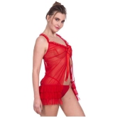 Celosia Net Baby Doll Dresses With Panty - Red Single - Free Size