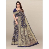 Om Shantam Sarees Banarasi Silk Embellished Saree With Blouse Piece - Navy Blue ( Pack of 1 ) - Navy Blue