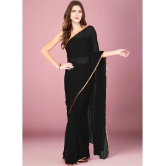 clafoutis Chiffon Solid Saree With Blouse Piece - Black ( Pack of 1 ) - Black