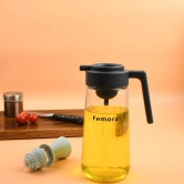 Femora Glass Oil Dispenser Bottle With Silicone Brush/Dropper - 550 ML, Grey Oil Jar (Pack of 1)