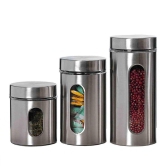 Femora Femora Glass Window Jar for Kitchen Storage Kitchen Storage Jars with Glass Window, 700 ml, 1000 ml, 1300 ml, Set of 3