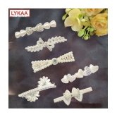 Lykaa Stylish fancy Pearl Hair Clips Rhinestone Crystal Hair Pins For Girls and Women - Pack of 6 - White