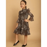 MINI & MING Girls Animal Printed Ruffled Bell Sleeves Georgette Fit & Flare Dress