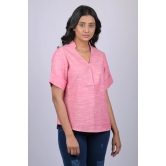 Pink  Colour V-Neck Top With Collar (OTL-TPS1045)-Pink / XXL