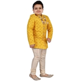 Arshia Fashions Yellow Silk Blend Boys Indo Western Sherwani & Churidar Set ( Pack of 1 ) - None