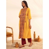 Janasya Crepe Printed Flared Womens Kurti - Mustard ( Pack of 1 ) - None