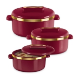 Milton - Maroon Steel Thermoware Casserole ( Set of 3 , 1300 mL ) - Maroon