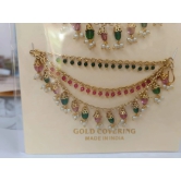 Indian Traditional Gold Covering Maang Tikka with Pearls and Beads