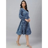 Janasya - Navy Blue Cotton Womens Fit & Flare Dress ( Pack of 1 ) - None