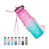 Water Bottle with Times to Drink and Straw, Motivational Time Marker Water Bottles with Strap (Multi Colour)