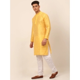 Men's Silk Blend Collar Embroidered Kurta Pyjama Set-XL / Yellow