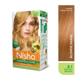 Nisha Creme Hair Color 8.1 Golden Blonde 120g, Permanent Hair Colour with Henna Extract, 100% Grey Coverage