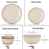 Handcrafted Stoneware Reactive Glaze Ceramic Dinner Set, 14 Pieces Serving for 4, Microwave and Dishwasher Safe, Bone-ash Free, Crockery Set for Dining and Gifting, Beige Speckeld