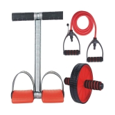 FITNESS INDIA Tummy Trimmer | Toning Tube | AB Wheel (Combo of 3) Waist Trimmer Body Toner Abs Exerciser Fat Buster Home Gym Exercise Equipment Abdominal - Red