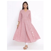 miravan Pink Cotton Anarkali Kurti - XL