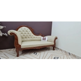 Lush Teak Wood Handcrafted Deewan Chaise Lounge-Brown