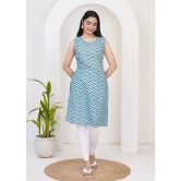 Frionkandy Cotton Printed Straight Womens Kurti - Blue ( Pack of 1 ) - None