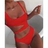 Sexy One Piece Swimsuit Women Cut Out Swimwear Push Up Monokini Beach Wear Bathing Suits Swimming Suit For Women-M / Red