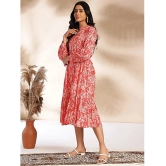 Janasya Cotton Printed Midi Womens Fit & Flare Dress - Pink ( Pack of 1 ) - None