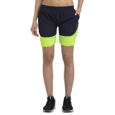 Color Block Women Dark Blue Sports Shorts, Gym Shorts, Cycling Shorts, Running Shorts