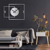 Zik Impex Double Square Shaped Metal Wall Clock for Living Room, Bedroom, Study Room, Office-Silver