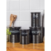 Tea & Sugar Jar (Each 900 Ml) +  Biscuits & Namkeen Jar (Each 1700 Ml) - Black, Set Of 4