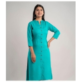 MAUKA - Turquoise Rayon Women''s Front Slit Kurti ( Pack of 1 ) - None