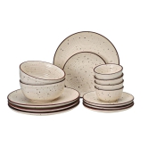 Handcrafted Stoneware Reactive Glaze Ceramic Dinner Set, 14 Pieces Serving for 4, Microwave and Dishwasher Safe, Bone-ash Free, Crockery Set for Dining and Gifting, Beige