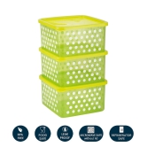 HOMETALES Plastic Multi-Purpose Food Container, 1000ml Each, Green, (3U) - Green