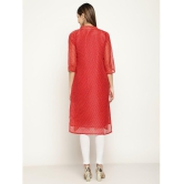 Queenley - Red Silk Women's Straight Kurti ( Pack of 1 ) - None