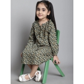 MINI & MING Girls Floral Print Tie-Up Neck Gathered  A-Line Dress