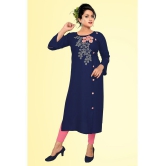 HAYA - Navy Rayon Women''s Straight Kurti ( Pack of 1 ) - None