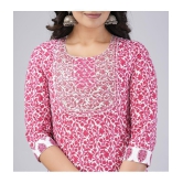 MAUKA Cotton Printed Kurti With Pants Women''s Stitched Salwar Suit - Pink ( Pack of 1 ) - None