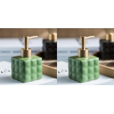 USHA SHRIRAM Ceramic Soap Dispenser Set, 220ml, Green, for Kitchen Sink/Bathroom.-USHA SHRIRAM Ceramic Soap & Lotion Dispenser Set, 220 ml, Green, for Kitchen Sink & Bathroom.