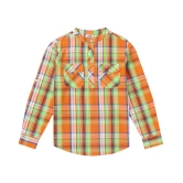 Cub McPaws Boys Mandarin Collar Full Sleeves Shirt | Checkered Print | Turn-up Sleeves | 4 - 12 Years - None