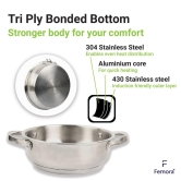 Femora Platinum Bottom Triply Stainless Steel Kadhai - 26 cm (Induction & Gas Friendly), Silver, 26cm