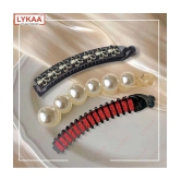 Lykaa Pearl Banana Clip Clutchers Acrylic Hair Barrettes Korean Hair Claw Clip for Women - 3Pcs - Multi