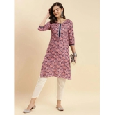 Rangita Women Pink Cotton Printed Knee Length Straight Kurti - None