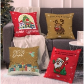 Indigifts Christmas Cushion Covers Holiday Fun With Cute Christmas Characters Multi Set of 4 Cushion Cover 18x18 inches - Christmas Cushion, Christmas Decorations for House, Xmas Decorations